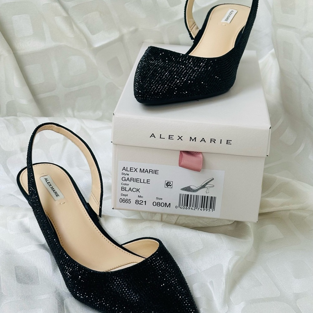 Alex Marie Black Sparkle Slingback Heels